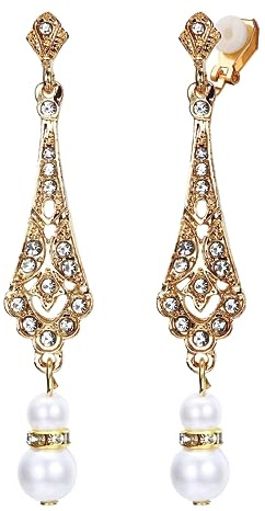 Adramata Pendientes de Perla de Plata Largas - Clips No Piercing para Boda
