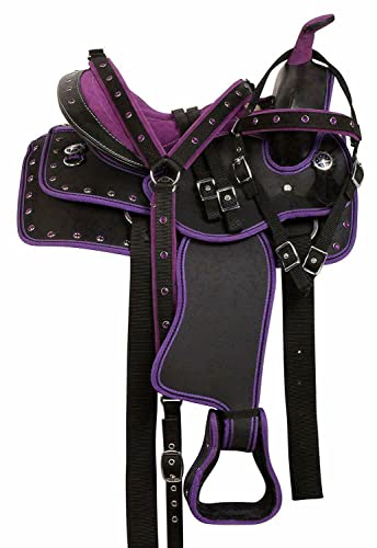 WILD RACE Wunderschöner Designer-Westernsattel aus synthetischem Barrel Racing/Beautiful Designer Synthetic Western Barrel Racing Western Saddle (16, Purple-Black)