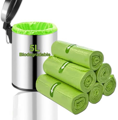 KITBEST 5L Sacchetti per la spazzatura biodegradabili, 120 Pezzi, sacchetti per rifiuti alimentari compostabili, resistenti, per riciclaggio, per cucina, ufficio, camera da letto, verde, 40X45cm
