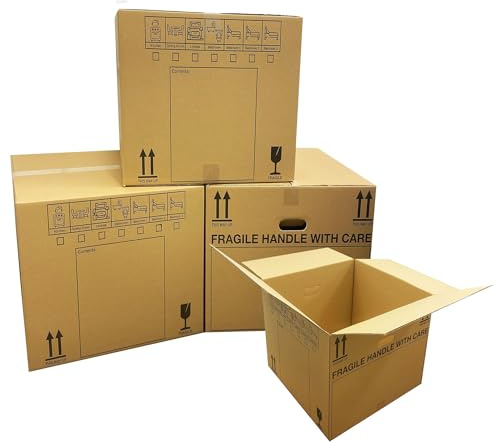 10 X Large Printed 53cm x 53cm x 42cm House Removal Strong Cardboard Boxes | With Handy Check List & Carry Handles