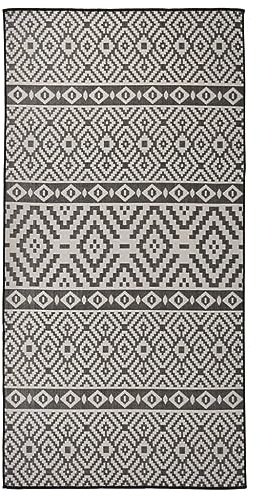 vidaXL Outdoor Teppich Flachgewebe Witterungsbeständig UV-beständig Außenteppich Balkon Terrasse Garten Swimming Pool 100x200cm Schwarz Gestreift