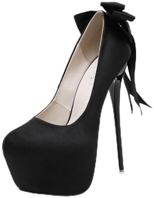 Omeslike 6.30 pouces/16cm Femmes Sexy Talons Hauts Mode Bout Rond Stiletto Chaussures De Mariée Robe De Soirée Partie Pompes Confortables pour Femmes,Noir,40 EU