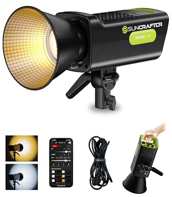 SUNCRAFTER LED-videolampa 200 W, tvåfärgad fotobelysning, 310 W max ultraljus kontinuerlig utgångsbelysning, 2700-6500K, CRI96+ TLCI99+, Bowen-montering, APP-kontroll för videoinspelning, S200B