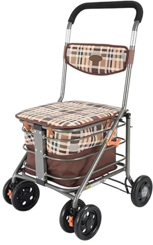 Vagn äldre shoppingvagn med säte 4 hjul rullator gånghjälpmedel lätt hopfällbar scooter med bromsar och justerbara höjd armstöd present till mamma pappa trappvagn