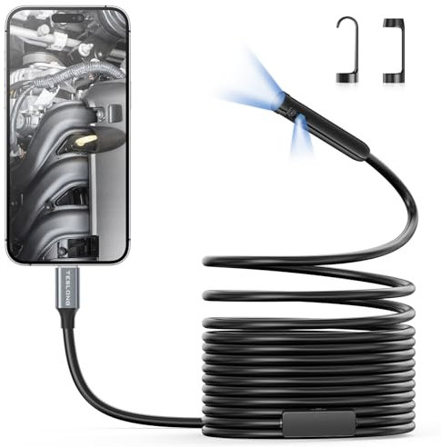 Dual Lens Endoscope Camera with Light, Teslong USB-C Borescope Inspection Camera with 8+1 LED Lights, 16.5FT Flexible Waterproof Fiber Optic Cam Snake Scope Compatible with Android iOS Tablet(5M)
