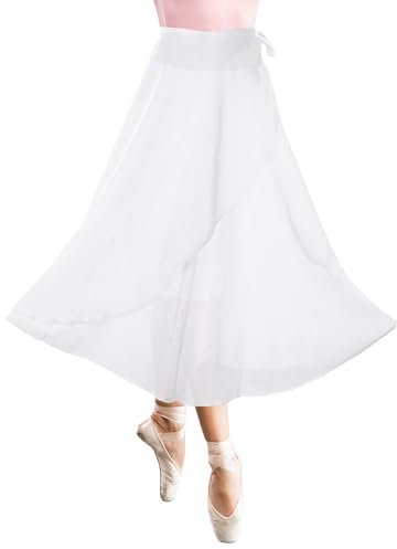 Tüllrock Lang Weiß Ballett Chiffon Wickelrock Tanz Damen Langer Tanzrock Transparenter Ballettrock Tutu Ballett Chiffonrock mit Verstellbarem Gürtel Tanzrock Damen Balette Kleidung Mädchen
