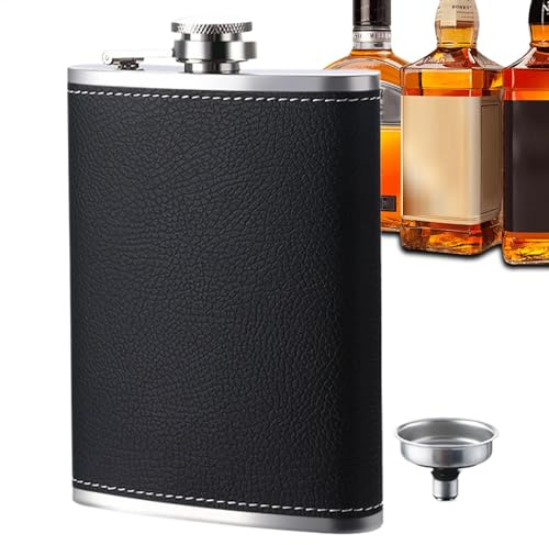Drickflaska, spritflaskor, spritflaska i rostfritt stål med tratt | Bärbar glitterlikörflaska, läckagesäker dricksburk för whisky