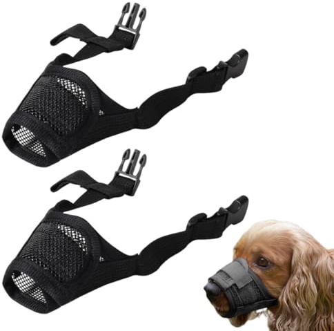 OUDQFCJ 2 Pièces Muselière pour Chiens Muselière Souple Réglable pour Chiens Respirant Muselière en Nylon pour Chiens Museliere Anti-Aboiements et Anti-Morsures Museau d'Entraînement (Noir, Petit)