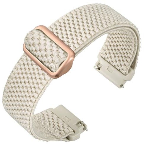 ANNEFIT Stretchy Nylon Watch Strap for Men Women, Adjustable Elastic Watch Band with Quick Release, Replacement Wristband 22mm with Rose Gold Buckle (Starlight)