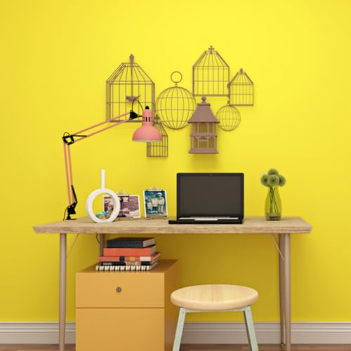 ESSMOKO Papel pintado no tejido no autoadhesivo de color amarillo limón moderno sencillo ecológico para sala de estar dormitorio papel tapiz de fondo amarillo brillante 53 * 950cm
