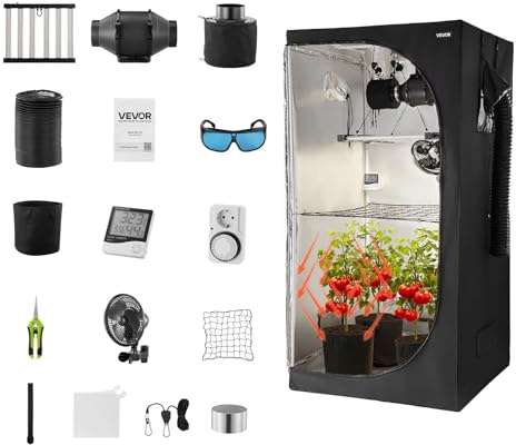 VEVOR Armario de Cultivo Interior 100x100x200 cm, Carpa de Cultivo con luz LED de Espectro Completo y Sistema de Ventilación, Mylar 600D de Alta Reflectancia, Tienda para Plantas, Flores, Verduras