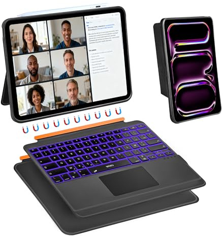 WIWU Funda Teclado para iPad Pro 13 M4/M5 2024/2025 Carcasa Magnética 3 en 1 Desmontable Teclado con Touchpad Soporte Ajustable Teclas Retroiluminadas 7 Colores (Negro, iPad Pro 13(M4/M5 2024/2025)