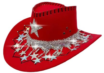 Strass-cowgirl-hatt – västerländsk huvudbonad med brett brätte, gnistrande stjärna, festtillbehör | cowboyhatt för temaevenemang, julfester, Halloween-countr