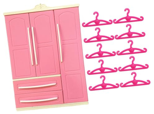 lopituwe Armoire à vêtements pour poupée, en Plastique Robuste, avec Mini-tiroirs et 10 cintres Inclus. Meuble de Rangement pour poupée et bébé. , avec Cintre Droit , 18.2 x 7 x 25.8 cm