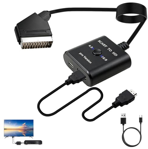 Adaptateur Péritel vers HDMI Convertisseur Scart HDMI 1080P avec Câble