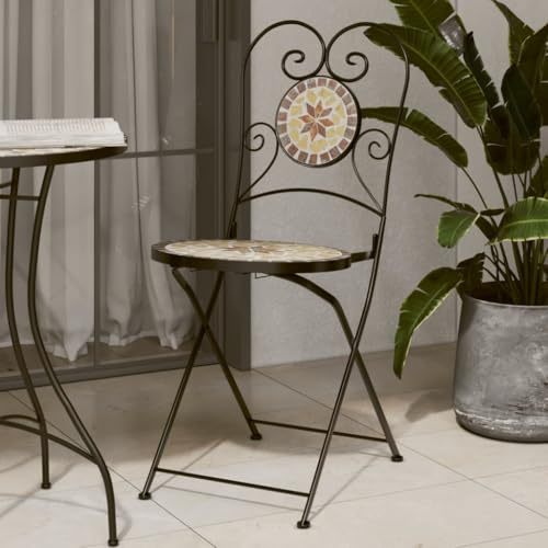 Kaloriko Lot de 2 chaises de bistrot pliantes, rouge terre cuite et blanc, avec assise en céramique, fer revêtu par pulvérisation, résistantes aux intempéries, pour balcon, terrasse, jardin