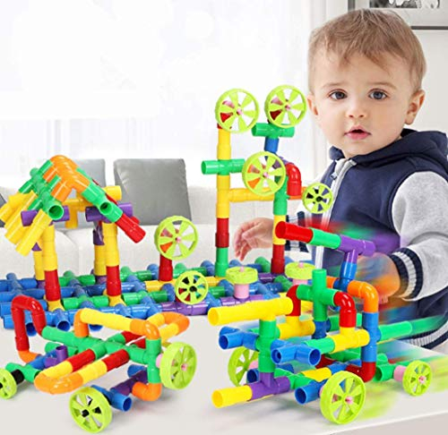 Bausteine Wasserrohr Steckspielzeug Kinderpuzzle Montage Spielzeug 100 Stück Steckbausteine Junge Kreatives Konstruktionsspielzeug Mädchen Kinder Motorikspielzeug für Geburtstag Weihnachten