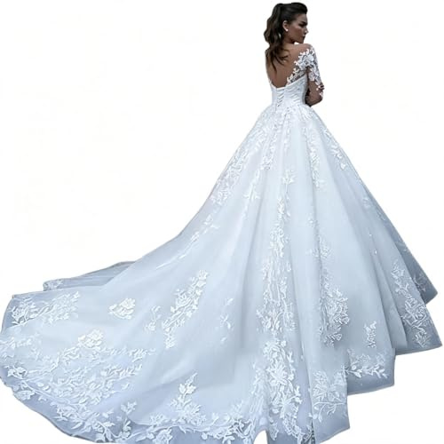 Left Girl Robe de Mariée Dentelle Manches Longues A-Line - Blanc | Dos lacet ajustable, Robe sur mesure