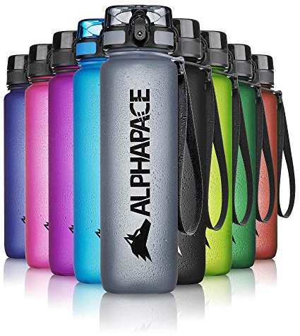 ALPHAPACE Trinkflasche, auslaufsichere 500 ml Wasserflasche, BPA-freie Flasche für Sport, Fahrrad & Outdooraktivitäten, Sportflasche mit Fruchteinsatz, in Grau
