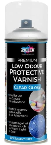 ZIELER® Premium Low Odour Protective Varnish Spray - Clear Gloss (400ml Large can) – Ideal for Indoor & Outdoor Use – Perfect for Acrylic & Oil Paintings on Canvas, Wood & Stone – 90% Solvent-Free