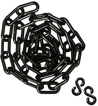 HATOOLHA® Cadena de eslabones de plástico, barrera de seguridad de plástico, bloque de advertencia de carretera, cadena de barrera de tráfico con 2 ganchos en S (2 m, negro)