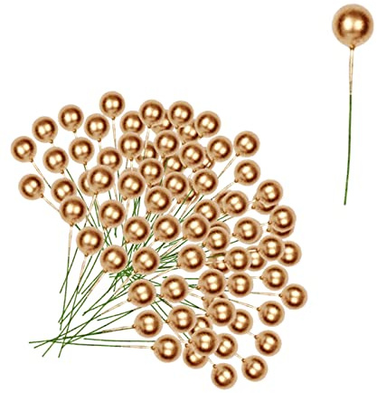 Aisszhao 100pcs Christmas Gold Holly Berries Artificial Holly Berries Picks Winter Berries Bunch Berry Branches,Xmas Berries for Xmas Tree Ornaments,Wreath Making Supplies,DIY Crafts,Home Decor