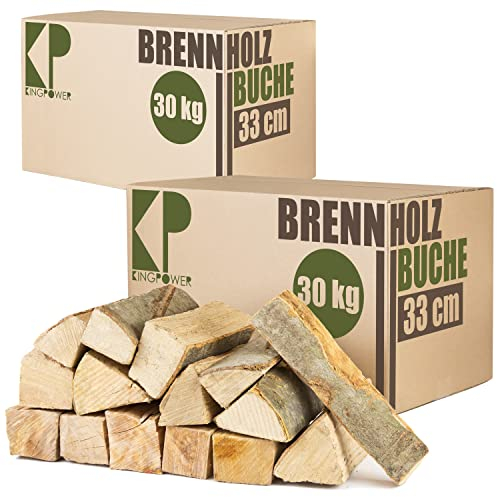 Buche Brennholz 33 cm Kaminholz 30, 60 oder 90kg für Kaminofen Lagerfeuer Feuerschale Ofen Grill Buchenholz kammergetrocknet ofenfertig Holzscheite Kingpower, Menge:60 kg