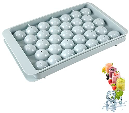 Eiswürfelform, 33-Fach Eiswürfelbehälter mit Deckel, Runde Eiswürfelform aus Kunststoff, Ice Cube Ball Mold, für Family, Party und Bars für Whisky Cocktails Saft Schokolade Süßigkeiten, Blau