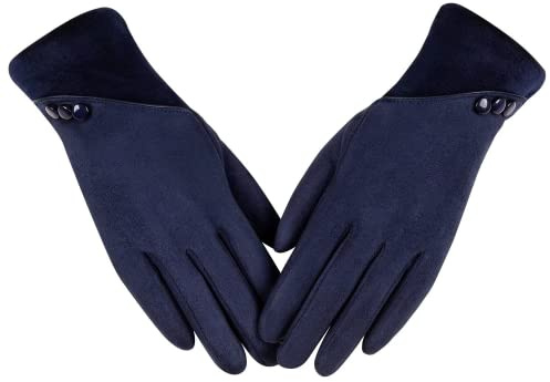 Alepo Guantes para pantalla táctil para mujer, invierno, cálidos, sensibles, con dedos SMS, guantes de invierno, forro polar, resistentes al viento, guantes de ciclismo, marine, L