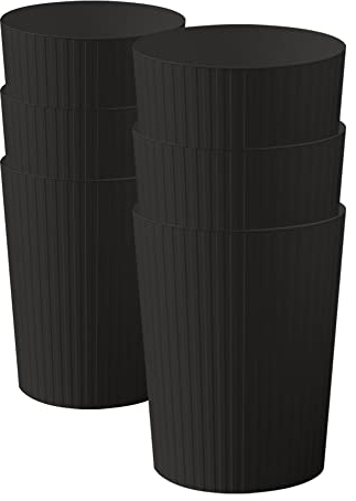 Cetomo 7.2L*6 Plastic Waste Paper Bin, Trash Can, Small Bins, Bedroom Bin, Round Waste Basket with Solid Stripe for Kitchen Rooms, Nesting, Matte, Frosted, Minimalist, Open Top, Black, 7.2L(6 Pack)