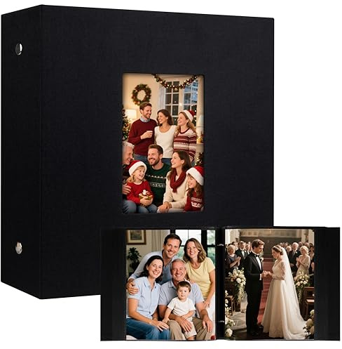 Aevdor 200 Pocket 8x10 Photo Album, Large Capacity Linen Cover, Photo Album 8x10 Holds 200 8 x 10 Inch Pictures, Photo Book for Family Wedding Baby Party Holiday and Christmas Pictures (Black)