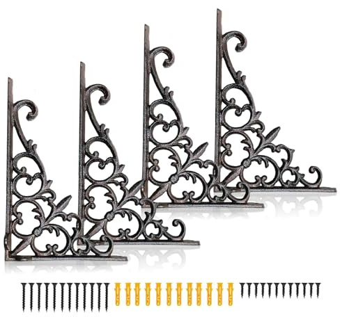 Z Metnal Decorative Shelf Brackets, 6 x 9 inch , Cast Wrought Iron Metal Mailbox Bracket, Wall Decor, Modern Shelving Bracket for DIY Floating Shelves, 4 Pack
