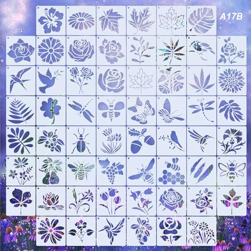 Butterfly, Flower, Bird Paint Stencils - 60Pcs Different Templates for Painting Spraying, Sponge Roller Painting, Crayon Drawing, DIY Craft (7.6 x 7.6cm)