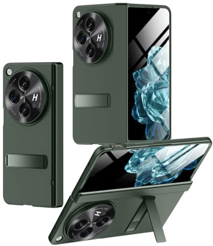 Miimall Compatible with OnePlus Open Case, [Hinge Protection] [Built-in HD Screen Protector] [Kickstand] [Camera Lens Cover], Slim Hard PC Skin feel Anti-Drop Hinge Cover for OnePlus Open-Green