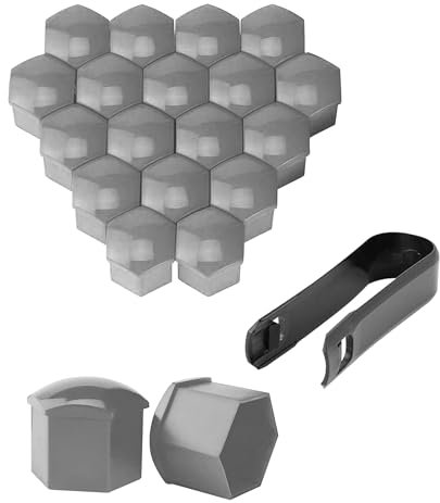 Flaconi 20 Copridadi Ruota,Accessori Auto,Coprimozzo da 0,67 Pollici,Tappi di Protezione per Coperture Auto,Copribulloni con Strumento di Rimozione (Grigio)