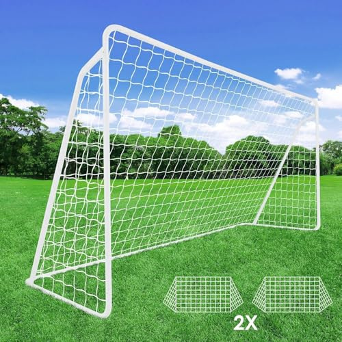 Porte da calcio, 365 x 182 cm / 240 x 150 cm, grande porta da calcio per bambini e adulti, con 2 rete per cortile, giardino, le spiagge, le scuole (Con 2 reti da calcio, 240 x 150 cm - Set di 1)