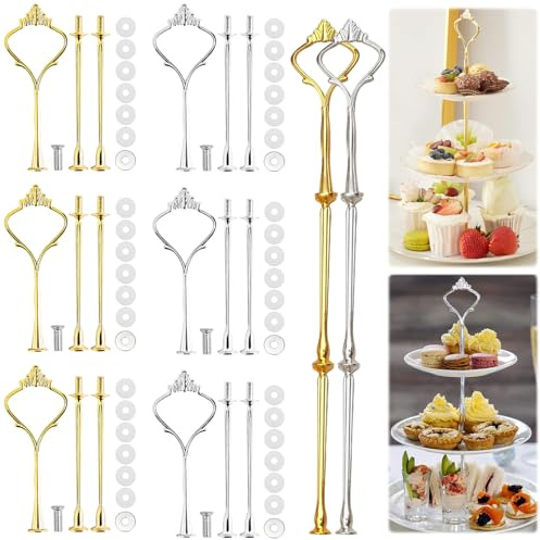 YOUNGSAY 4 Pezzi Supporto per Vassoi Torte Alzata, Supporto 2 o 3 Piani Vintage, Metallo per Dolci, Biscotti, Caramelle