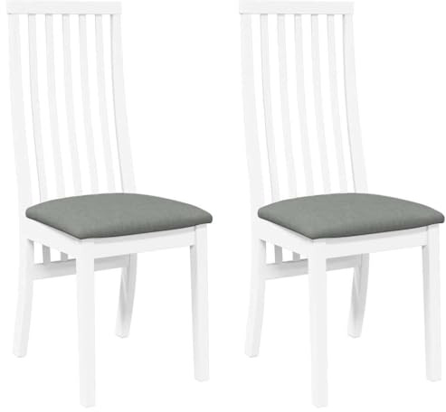 vidaXL Sillas de Comedor con Cojines 2uds Madera Maciza Blanco Caucho, Silla de Comedor, Silla de Cocina, Asiento de Comedor, Silla