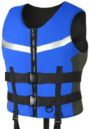FOVIGUO Rettungsweste, Neopren Schwimmweste mit Reflektorstreifen und verstellbarem Hüftbund Wassersport für Erwachsene Rettungsweste zum Schnorcheln Kajakfahren(Blue,XL)