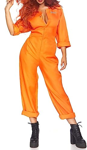 Yoisdtxc Orange Prison Jumpsuit Costume Women Men Jail Halloween Costumes Couples Matching Prisoner Cosplay Outfits (Women Orange, XXL)