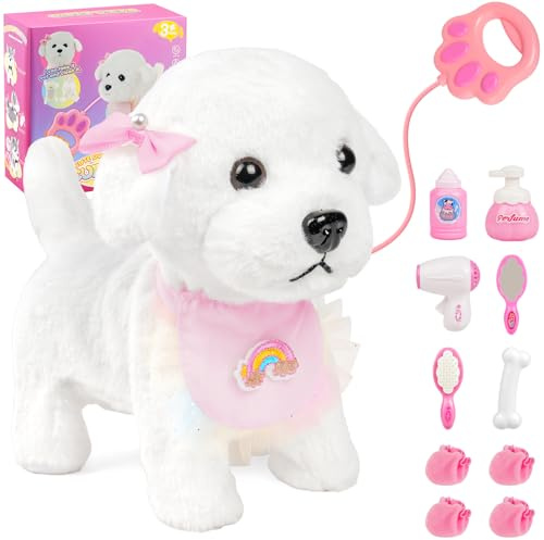 Vicloon Perrito Juguete Anda y Ladra, Juguete de Peluche para Perrito Electrónica con Correa, Perritos Robot Interactivos Juguetes, Cumpleaños Navidad Regalo para Niños 3 4 5 6 7+ Años