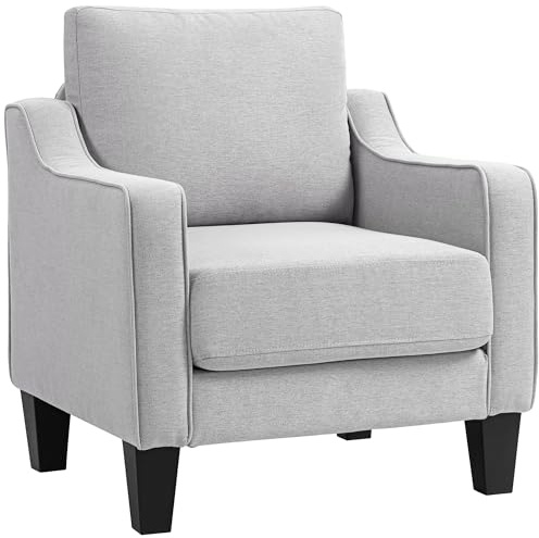 HOMCOM Poltrona Moderna da Salotto, Poltroncina da Camera in Tessuto con Braccioli, Imbottitura Spessa e Molle Insacchettate, per Casa, Ufficio e Studio, 77x77x86 cm, Grigio Chiaro
