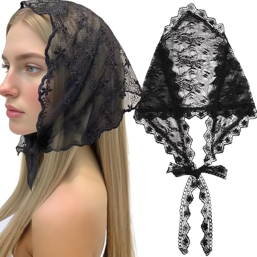 Lace Triangle Head Scarf For Women's Hair Accessories Embroidery Peony Flower Bandana Head Scarves Vintage Black Triangle Cover Up Skirt Tops Stacked Handbag Bag Purse Waist Belt Neck Hair Scarf