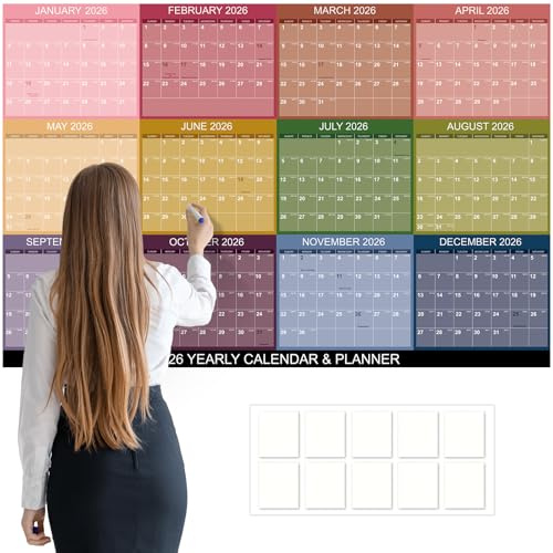 55 x 37in 2026 Wall Calendar Erasable Large Wet & Dry Erase 12 Month Yearly Monthly Planner Cut into 3pcs Annual Yearly Wall Planner Calendar for School Home Office Organizing Planning,Colorful