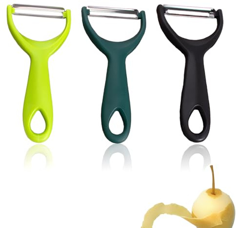 Éplucheur Universel, 3 Pièces, Avant et arrière avec lame pendulaire, pour gauchers et droitiers, Econome Inox Eplucheur Legumes Manuel Eplucheur Pomme de Terre Poignée Ergonomique, pour Fruits