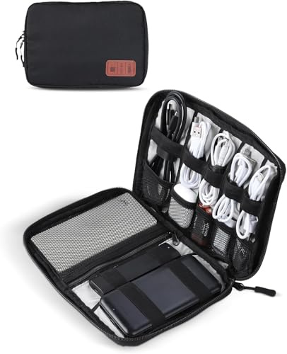 OTraki Organizer Cavi Da Viaggio 25x18x3 Cm, Borsa Porta Cavi Grande Multifunzionale Resistente Viaggio Accessori Utili, Organizer Valigia Per Cavi, Carte, Caricatori, Cuffie (Nero)
