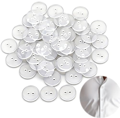 50 Stück Transparent Knöpfe, 2 Löcher Buttons für Bekleidung, Bettwäsche, Handwerk und Nähen15 mm Reversibel zum Annähen