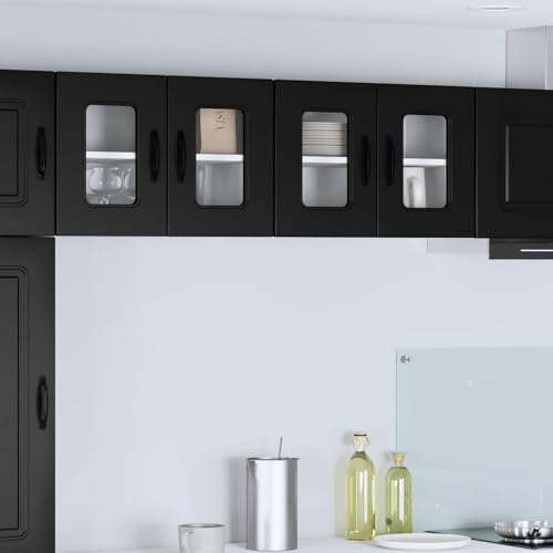 Mokuyary Armario de cocina con almacenamiento Kalmar, 2 unidades, color negro, 60 x 31 x 40 cm, armarios de cocina suspendidos en la pared, armarios de almacenamiento flotantes, modelo 2 armarios de
