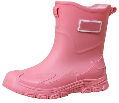 Generisch Unisex Short Rain Boots Wellington Boots Minimalist Outdoor Wading Shoes for Women Everyday, pink, 5 UK