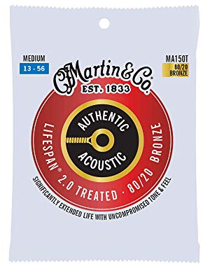 Martin Authentic Acoustic Guitar Strings, Lifespan 2.0 Treated, Medium, 80/20 Bronze